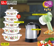 Bundle 1 PCs Set Generic 4 In 1 Handheld Electric Vegetable Cutter Set - Green + 1 PCs Set 10pcs Olympia Casserole Set Olympia OE-003 + 1 PCs Set Generic 1.8L Electric Kettle - Black and Silver