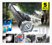 Bundle 5 PCs Set Generic 4 in 1 USB Rechargeable Multi-Function LED Flashlight Waterproof Magnet Car Safety Hammer Emergency Rescue Tool - Black 
