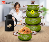 Bundle 1 PCs Set Milton MLT100102 Vacuum Insulated Flask Ellie 1 Litre - Black + 1 PCs Set 8 pcs High Quality stainless steel cookware set - Green