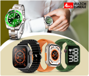 Bundle 1 PCs Set IIK Rotatable Bezel Sapphire Glass Stainless Steel Band Sport Quartz Wrist Watch for Men – Green and Silver + 1 PCs Set T500 Ultra Pro Clip USB Charging Smart Watch Ocean Band Loop Wrist Strap - Black + 1 PCs Set D21 Series 8 Smart Watch Ultra - Orange + 1 PCs Set LED Wrist Watch for Unisex with Silicon Strap - Green