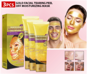 Bundle 3 PCs Set Gold Facial Tearing Peel off Moisturizing Mask, Whitening Pores Cleaning Face Caviar Mask Skin Care for All Skin Types, Remove Wrinkles Repair Skin Anti-aging Deep Cleaning Mask
