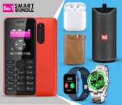 Bundle 1 PCs Set IWO 8 Sport Smart Watch - Blue + 1 PCs Set inPods 12 Twin Bluetooth Headset - White + 1 PCs Set NOKIA 108 Mobile Refurbished Phone + 1 PCs Set Luxury Card Holder And Wallet Organizer - Assorted Color + 1 PCs Set TG 113 Portable Wireless Bluetooth Stereo High Bass Speaker - Assorted + 1 PCs Set IIK Rotatable Bezel Sapphire Glass Stainless Steel Band Sport Quartz Wrist Watch for Men – Green and Silver