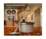 Bundle 2 PCs Set Portable Spin Mop and Bucket Set 360°Flat Mop with Self Separation Dirty and Clean Water System 2Pcs Mop Towels