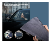 Bundle 2 PCs Set Automatic Retractable Windshield Sunshade for all type of Cars, Anti UV - Grey