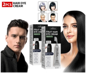 Bundle 2 PCs Set Black Fruit Hair Dye Cream, Natural Plant Fruit Hair Dye Cream, Fruit Dye Cream With Comb, Hair Dye for Grey Hair Coverage, Fruit Essence Hair Dyeing Comb