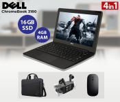 Bundle 1 PCs Set Dell ChromeBook 3180 4GB Ram 16GB SSD 11.6 Inch Display Refurbished - Black + 1 PCs Set Microdigit MD 025 Premium Quality Laptop Bag with Anti-Shock System - Black + 1 PCs Set Generic Wireless Earphones Sound Stereo Wireless earbuds With LED Digital Display Charging Box + 1 PCs Set 4D Slim 2.4 Ghz Wireless Mouse - Black