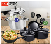Bundle 1 PCs Set HTC305P 3.5 Liter Aluminium Pressure Cooker + 1 PCs Set Epsilon EN4690 Nonstick Cookware Set - Black, 13 Pieces