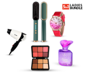 Bundle 1 PCs Set Professional Electric Hair Straightener Brush Heated Comb + 1 PCs Set Krawn Hair Dryer KW-41008 + 1 PCs Set Femme 7360 Casual Wrist Watch with Leather Strap for Women - Pink + 1 PCs Set Invicible Makeup Palette - Black + 1 PCs Set Dorall Collection Forever Twilight Eau De Toilette Natural Spray for Women - 100ml