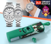 Bundle 1 PCs Set T&G TG807 3 in 1 Multifunctions Wireless Speaker and Earbud with Powerbank + 1 PCs Set Longbo 80024 Casual Style Stainless Steel Strap Analog Quartz Couple Wrist Watch -Silver