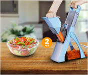 Bundle 2 PCs Set Vegetable Chopper Safe Mandoline Slicer for Kitchen Manual Veggie Julienne Food Cutter for Potato Onion Garlic French Fry Meat with Container 3 Insertable Blades 