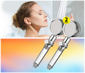 Bundle 2 PCs Set High Pressure Fan Shower Heads, Turbo Propeller Driven Shower Head, Gold 360 Degrees Rotatable Propeller Shower Head, Universal Handheld Turbocharged Shower Head with Filter for Bathroom Shower Kids