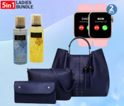 Bundle 1 PCs Set PU Leather Ladies Wallet Ladies Pars Hand Set Bag With Rivet - Blue + 2 PCs Set IWO 8 Sport Smart Watch - Pink + 1 PCs Set Sonata Secret 250ml Country Apple Mist Fragrance for Women + 1 PCs Set Sonata Secret 250ml Secret Charm Mist Fragrance for Women