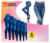Bundle 6 PCs Set Hot Shaper Skin-fit Leggings For Women Caresse Jeans Free Size- Blue