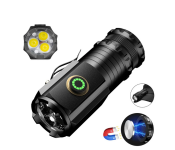 Mini 3LED Flashlight Portable Camping Torch Rechargeable Battery Lamp with Tail Magnet - Black