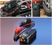 4 in 1 High Power Multifunctional Jump Starter Portable Air Compressor 12V Tyre Inflator, 180PSI Smart Electric Air Pump for Fast Inflation 6000mah Auto Inflate and Stop LED Light for Cars, Motorcycles Bikes Balls