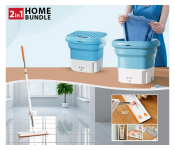 Bundle 1 PCs Set Home Rotatable Dry Wet Floor Mop Household Cleaning + 1 PCs Set Mini Portable Folding Washing Machine For Home And Travel