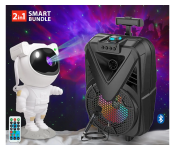 Bundle 1 PCs Set RMN Portable Outdoor Speaker Color Lamp,Trolley Wireless Led Trolley Speaker For Party, Battery Powered Speaker 8 inch speaker With Microphone + 1 PCs Set Astronaut Galaxy Star Projector LED Night Lamp With Speaker And Timer