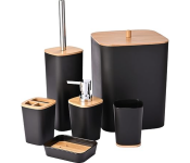 6 Pieces Bamboo Bathroom Accessories set, Luxury Bathroom Accessory Set, Bathroom Bin And Toilet Brush Set, Toothbrush Holder Tumbler Soap Dish Trash Can Soap Dispenser Bath Set Gift