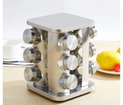 Rotating 360 Spice Jar Revolving Spice Rack, Stainless Steel Countertop Seasoning Organizer, Rotating Spice Rack with 12 Round Jars, Spice Rack Organizer for Cabinet, Carousel Spinner Jars Holder Included