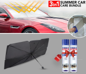 Bundle 1 PCs Set Foldable Windshield UV Block Sun Shade Car Front Window Heat Insulation Covering Umbrella - Black + 2 PCs Set V-MAFA 650ml Car Care Multi-Purpose Foam Car Cleaner 