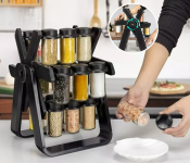Kitchen Rotating 18 Pcs Glase Spice Jars Countertop Image