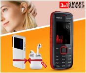 Bundle 1 PCs Set Nokia 5130 Xpress-Music Mobile Phone - Black (Refurbished) + 1 PCs Set Macon Powerbank with Strong Light Real Capacity 20000mAH - White + 1 PCs Set inPods 12 Twin Bluetooth Headset - White
