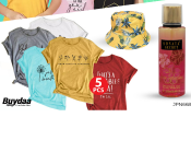 Bundle 2 PCs Set Sonata Secret 250ml Pure Seduction Mist Fragrance for Women + 3 PCs Set Mixed Print Design T-Shirt for Women + 1 PCs Set Multi design multicolor REVERSIBLE SUMMER BUCKET HAT - Assorted