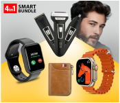 Bundle 1 PCs Set Yoko 3 in 1 Rechargeable Shaver Hair Clipper Nose Trimmer - Black and Gold + 1 PCs Set IWO 8 Sport Smart Watch - Black + 1 PCs Set Luxury Card Holder And Wallet Organizer - Assorted Color + 1 PCs Set T500 Ultra Pro Clip USB Charging Smart Watch Ocean Band Loop Wrist Strap - Orange