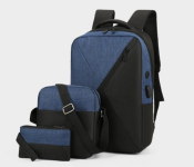 Bundle 1 PCs Set Three-Piece Splicing Couple Large Backpack with USB Charging - Blue + 1 PCs Set T500 Ultra Pro Clip USB Charging Smart Watch Ocean Band Loop Wrist Strap - Black + 1 PCs Set Macon Powerbank with Strong Light Real Capacity 20000mAH - White + 1 PCs Set GT Mini Bluetooth RGB Led Compact pocket travel Speaker