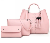 PU Leather Ladies Wallet Ladies Pars Hand Set Bag With Rivet - Rose & Qibest 4 Shades Make Up Non Stick Cup Lip Gloss Mini Size Tubes Set A Lipstick