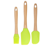 Royalford RF10274 3 Pcs Silicon Tools With Wooden Handle - Green
