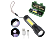 3 Piece Mini Rechargeable Zoomable Flash Light - Black