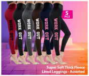Bundle 5 PCs Super Soft Thick Fleece Lined Leggings Cozy Warm Stretchy - Assorted