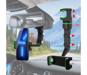 Bundle 2 PCs Set Generic 360 Rotatable Multifunctional Rear View Mirror Car Phone Holder Mount - Green