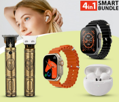 Bundle 1 PCs Set Vkarh Retro Rechargeable Cordless Hair Clipper for Men- Gold + 1 PCs Set T500 Ultra Pro Clip USB Charging Smart Watch Ocean Band Loop Wrist Strap - Black + 1 PCs Set Pro 6 TWS Earbuds Earphone Wireless Headphones Bluetooth Headset - White + 1 PCs Set T500 Ultra Pro Clip USB Charging Smart Watch Ocean Band Loop Wrist Strap - Orange