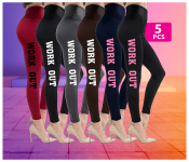 Bundle 5 PCs Set Super Soft Thick Fleece Lined Leggings Cozy Warm Stretchy - Assorted 