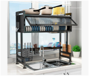 Bundle 1 PCs Set Dish Drying Rack Storage Above The Sink With Top Glass Shelves For Kitchen Bowl Storage + 1 PCs Set High Quality 500ml Foam Kitchen Cleaner Spray - Orange