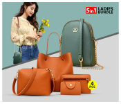 Bundle 1 PCs Set Febioz Womens Crossbody Wallet Bag + 1 PCs Set 4 Pcs Set Leather Handbag for Women - Brown