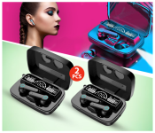 Set of 2 M19 Digital Display TWS Mini Sports Headset With Charging Bin