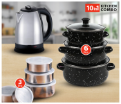 Bundle 1 PCs Set 3 Pcs Stainless Steel Food Storage Container Kitchen Salads Cereal Sealed Bowl with Lid for Kitchen Counte Tea Sugar Coffee + 1 PCs Set Jongo 6 pcs High Quality Casserole Set With Glass Lid - Black + 1 PCs Set Generic 1.8L Electric Kettle - Black and Silver