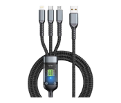Fast USB Cable Charger, 3-in-1 Multi Charging 100W, Type-C/Micro USB/Lightnning, Compatible with All Devices, Strong and Durable, Black