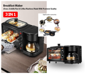 Silver Crest 12L 3 in 1 Breakfast Maker (Oven, Griddle Pan & Coffee Machine) Made With Premium Quality Material & Updated Electronics - Break Fast Machine Includes Frying Pan, Oven & Coffee Maker, black