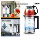 DENX Transparent Glass Kettle 2L Double Pot Tea Pot With filter Electric Kettle with 0.8L Steam Tea Pot, 2 in 1 Multifunctional Electric Kettle 2L