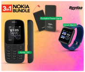 Bundle 1 PCs Set VEGER Portable Power Bank 15000mAh - Black + 1 PCs Set Nokia 105 Dual Sim Mobile Phone -Black + 1 PCs Set D13 Smart Watch with Heart Rate Monitor - Blue
