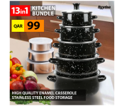 Bundle 1 PCs Set 10 Pcs High Quality Enamel Casserole Set With Glass Cover - Black + 1 PCs Set 3 Pcs Stainless Steel Food Storage Container Kitchen Salads Cereal Sealed Bowl with Lid for Kitchen Counte Tea Sugar Coffee