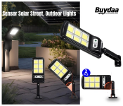 Bundle 2 PCs Set Sensor Solar Street, Outdoor Lights, 3 Modes Solar Wall Lamp with Remote Control, 120 LED Solar Outdoor Lights with Motion Sensor, Solar Lights for Garden, Pathway, Patio, Fence, Garage, Balcony 