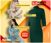 Bundle 1 PCs Set Autumn Winter Coral Fleece Home Wear Pajamas Suit For Women - Violet + 1 PCs Set Autumn Winter womens Free Size vintage Turtleneck Elegant Long Sleeves dress - Assorted Colors + 1 PCs Set Autumn Winter Warm Flannel Thick Homewear Long Sleeve Cartoon Sleepwear Female Pajamas Suit Wearable - Assorted