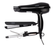 Olsenmark OMHC4096 3-in-1 Professional Hair Styling Kit Dryer Straightener Curler With 2 Speed and 3 Level Temperature Setting - Black