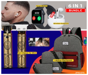 Bundle 1 PCs Set Pro 6 TWS Earbuds Earphone Wireless Headphones Bluetooth Headset - White + 1 PCs Set Vkarh Retro Rechargeable Cordless Hair Clipper for Men- Gold + 1 PCs Set T800 Smart Watch Music Bluetooth Call 1.44 Inch Full Touch Screen - Black + 1 PCs Set Galaxy Unisex Set of 3 Pieces Business Laptop Backpack - Grey