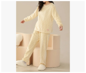 Bundle 3 PCs Set Womens Autumn Winter Warm Pajamas Pants Set Flannel Thick Korean Fleece Sleepwear Female Velvet Pajama Woman Home Suite - Assorted